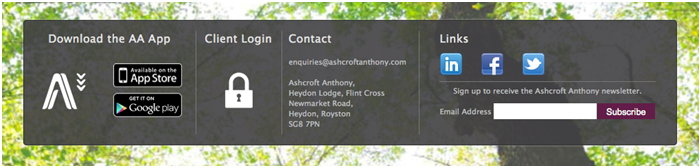 Ashcroft Anthony Chartered Accountnats website footer